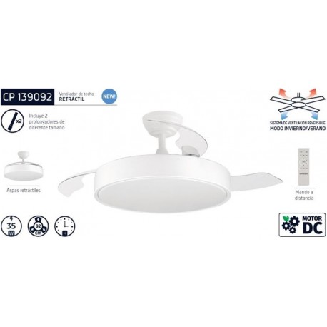 Ventilador Techo Dc/r Cp-139092 92cm. 3aspas 6vel. Motor Dc Luz Led M.distancia